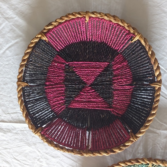 Bohemian Wicker Woven Magenta And Turquoise Wall Hanging Or Table Top Baskets - Picture 3 of 3